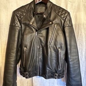 Alexander McQueen - BIKER-STYLE leather jacket, quilted shoulders, Size Large